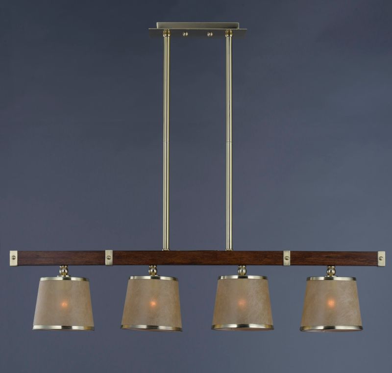 Maritime 7.25' 4 Light Linear Pendant/Chandelier in Antique Pecan and Satin Brass
