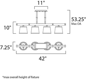 Maritime 7.25' 4 Light Linear Pendant/Chandelier in Antique Pecan and Satin Brass
