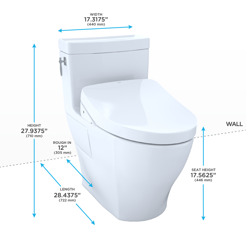 Aimes Elongated One-Piece Toilet with Washlet+ S500e in Cotton White
