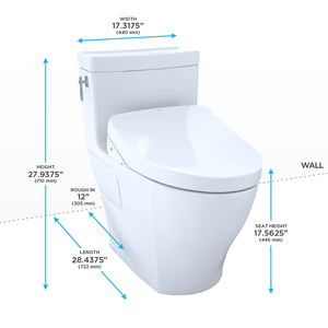 Aimes Elongated One-Piece Toilet with Washlet+ S550e Auto Flush in Cotton White