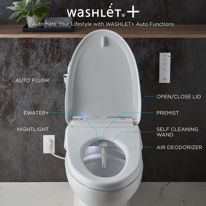 Aimes Elongated One-Piece Toilet with Washlet+ S550e Auto Flush in Cotton White