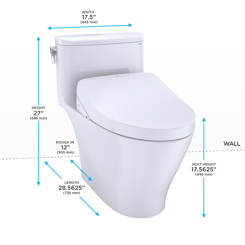 Nexus Elongated 1.28 gpf One-Piece Toilet with Washlet+ S500e in Cotton White