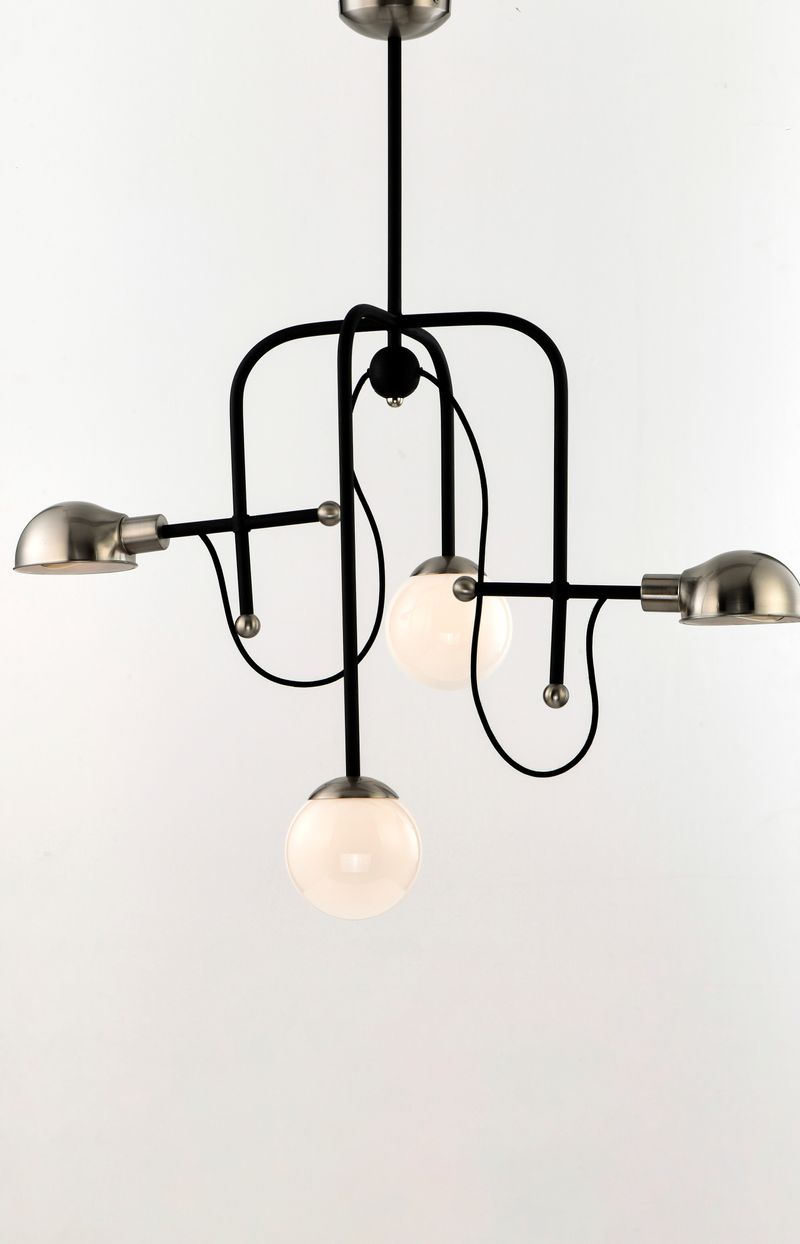 Mingle 21' 4 Light Chandelier in Black and Satin Nickel