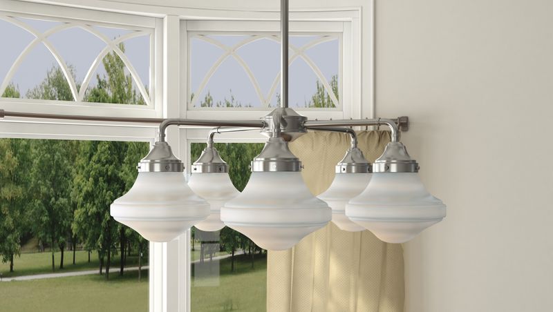 New School 28' 5 Light Down Light Chandelier in Satin Nickel