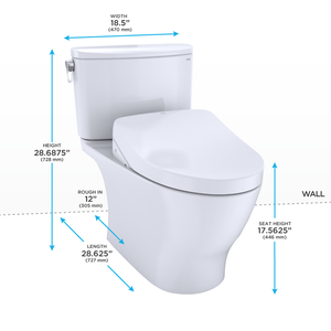 Nexus Elongated 1.28 gpf Two-Piece Toilet with Washlet+ S550e in Cotton White