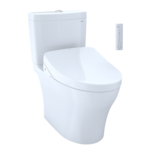Aquia IV Elongated 0.8 gpf & 1.28 gpf Dual-Flush Two-Piece Toilet with Washlet+ S550e in Cotton White