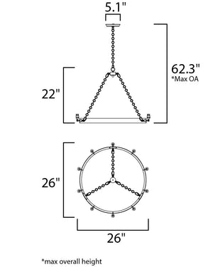 Noble 26' 6 Light Chandelier in Black and Natural Aged Brass