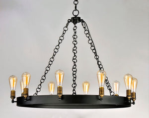 Noble 37.5' 10 Light Chandelier in Black and Natural Aged Brass