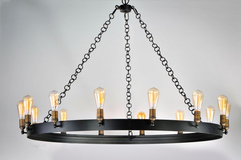 Noble 50' 14 Light Chandelier in Black and Natural Aged Brass