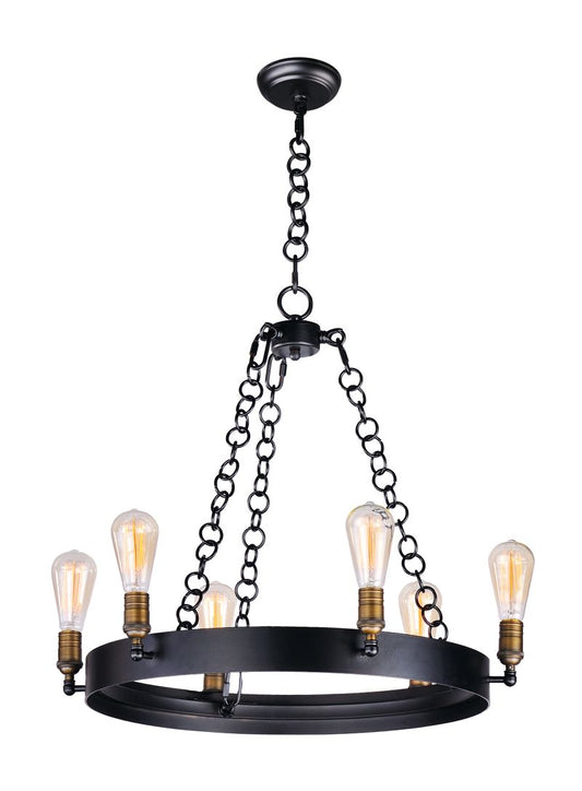 Noble 22" Chandelier with 6 Lights with bulbs included - Black / Natural Aged Brass