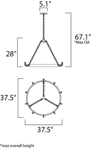 Noble 28' Chandelier with 10 Lights with bulbs included - Black / Natural Aged Brass