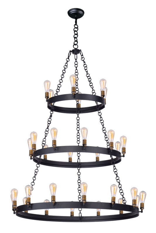 Noble 66" Chandelier with 30 Light bulbs included - Black / Natural Aged Brass