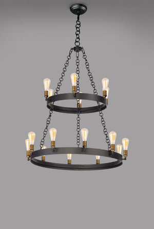 Noble 37.5' 16 Light Multi-Tier Chandelier in Black and Natural Aged Brass