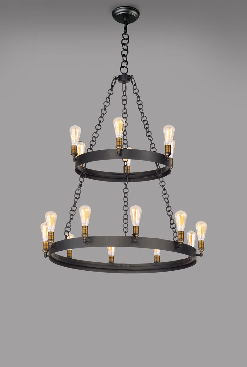 Noble 37.5' 16 Light Multi-Tier Chandelier in Black and Natural Aged Brass