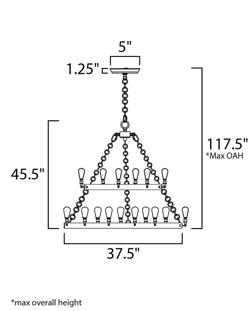 Noble 37.5' 16 Light Multi-Tier Chandelier in Black and Natural Aged Brass