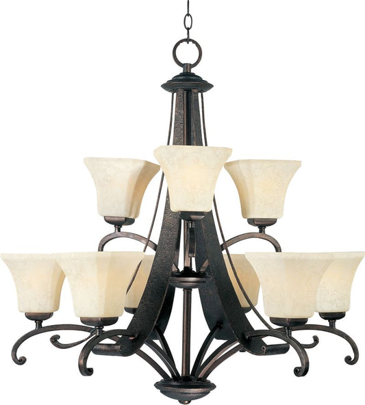 Oak Harbor 31.5" 9 Light Multi-Tier Chandelier in Rustic Burnished