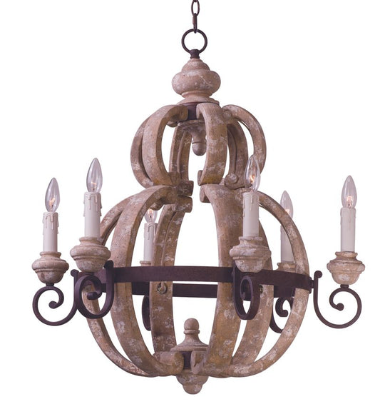 Olde World 28" 6 Light Single-Tier Chandelier in Senora Wood
