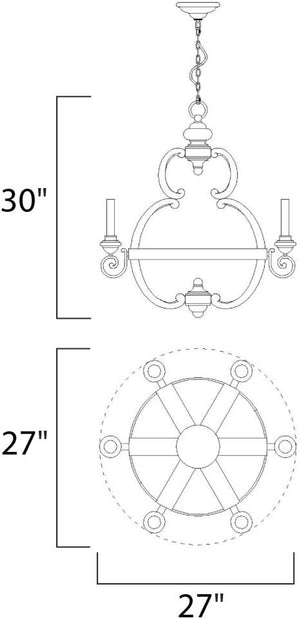 Olde World 28' 6 Light Single-Tier Chandelier in Senora Wood
