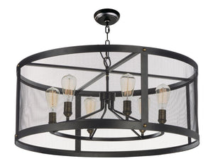 Palladium 32' 6 Light Chandelier in Black and Natural Aged Brass