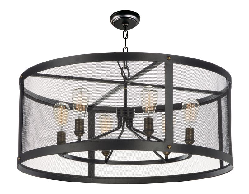 Palladium 32' 6 Light Chandelier in Black and Natural Aged Brass