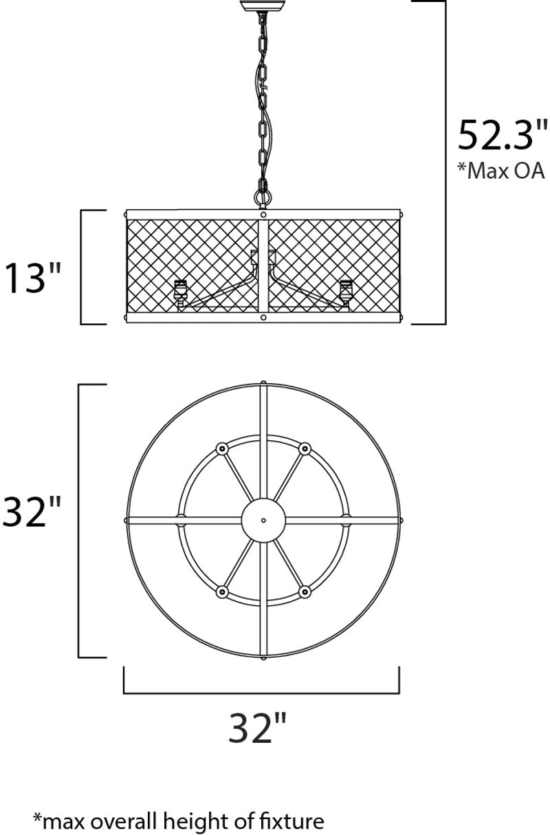 Palladium 32' 6 Light Chandelier in Black and Natural Aged Brass