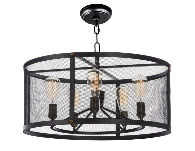 Palladium 24.25' 5 Light Chandelier in Black and Natural Aged Brass