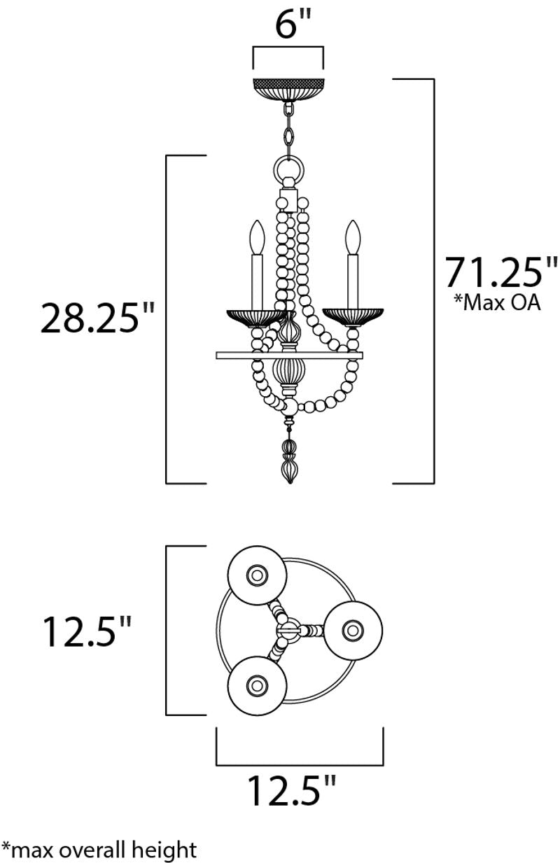 Paris 12.5' 3 Light Single-Tier Chandelier in Polished Nickel