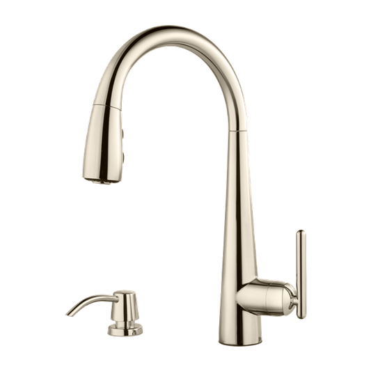Lita Single-Handle Pull-Down Kitchen Faucet with Soap Dispenser in Polished Nickel