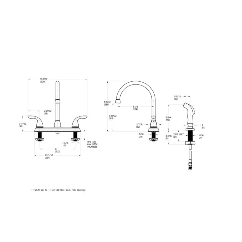 Pfirst Two-Handle Kitchen Faucet with Side Spray in Stainless Steel