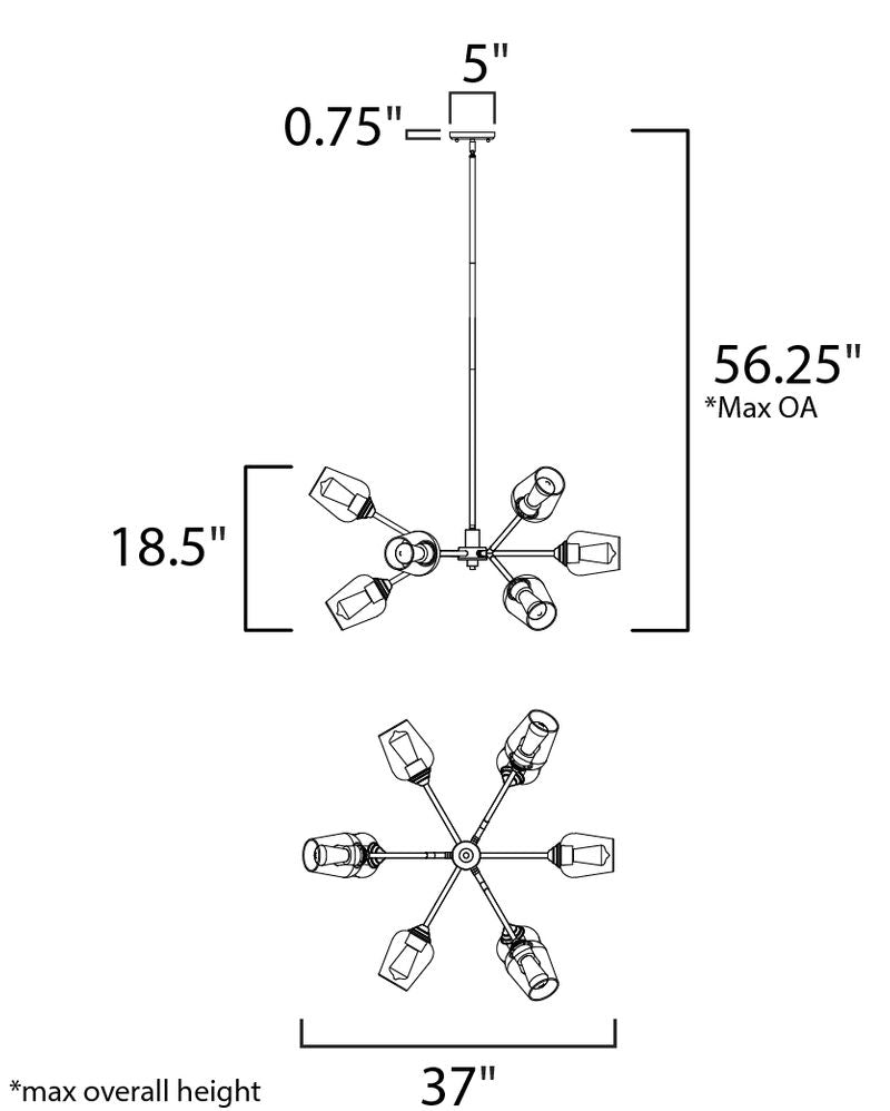 Savvy 37' 9 Light Chandelier in Antique Brass and Black