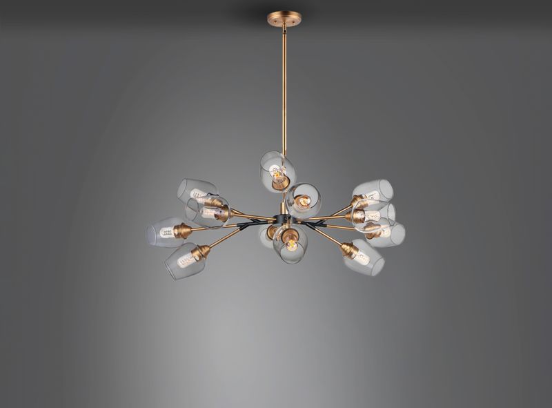 Savvy 46.25' 12 Light Chandelier in Antique Brass and Black