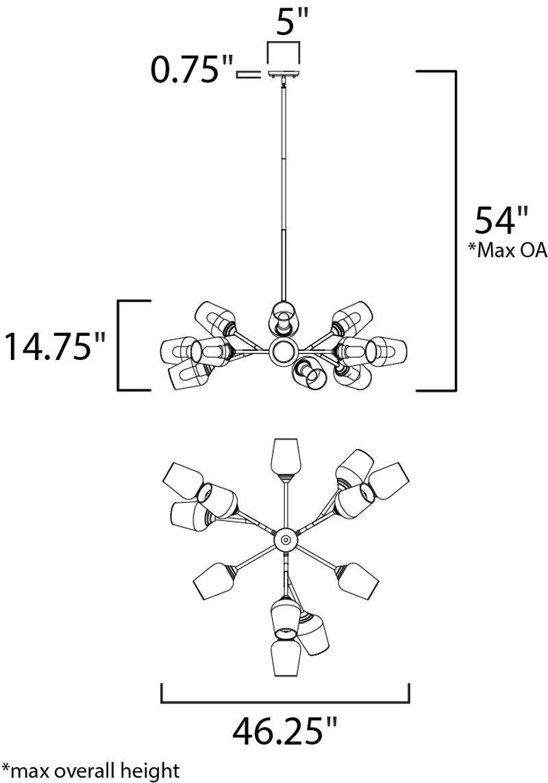 Savvy 46.25' 12 Light Chandelier in Antique Brass and Black