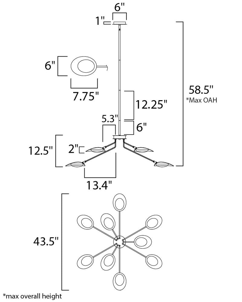 Scan 43.25' 9 Light Chandelier in Black and Satin Brass