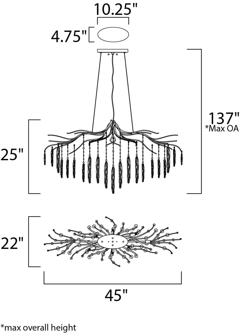 Willow 22' 1 Single Light Single-Tier Chandelier in Silver Gold