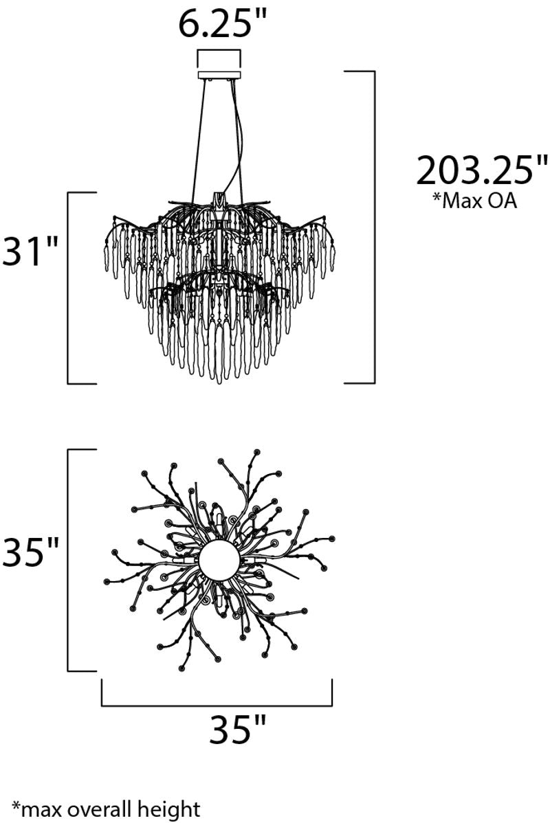Willow 35' 12 Light Multi-Tier Chandelier in Silver Gold