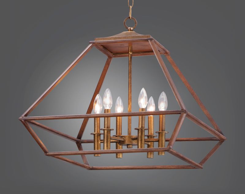 Woodland 23' 6 Light Chandelier in Hazel and Burnished Gold