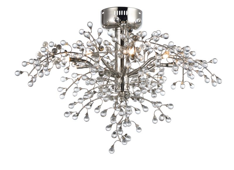 Cluster 28.5' 8 Light Semi-Flush Mount in Polished Nickel