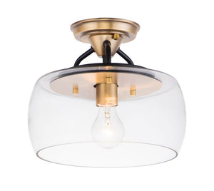 Goblet 11' Single Light Semi-Flush Mount in Bronze and Antique Brass