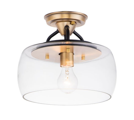 Goblet 11" Single Light Semi-Flush Mount in Bronze and Antique Brass