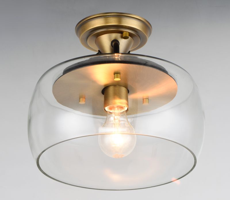 Goblet 11' Single Light Semi-Flush Mount in Bronze and Antique Brass