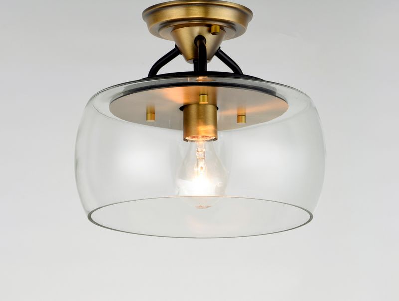 Goblet 11' Single Light Semi-Flush Mount in Bronze and Antique Brass