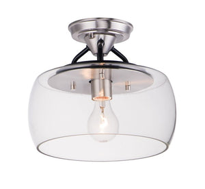 Goblet 11' Single Light Semi-Flush Mount in Black and Satin Nickel