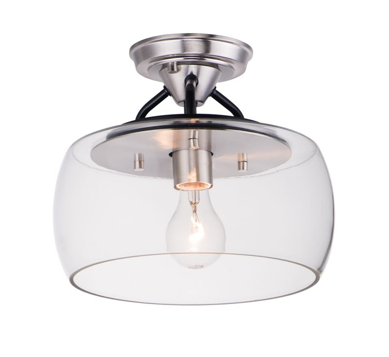 Goblet 11' Single Light Semi-Flush Mount in Black and Satin Nickel