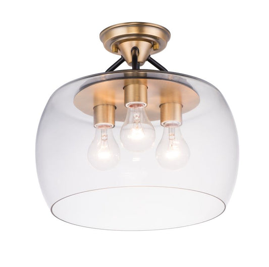 Goblet 13.5" 3 Light Semi-Flush Mount in Bronze and Antique Brass