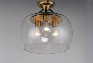 Goblet 13.5' 3 Light Semi-Flush Mount in Bronze and Antique Brass
