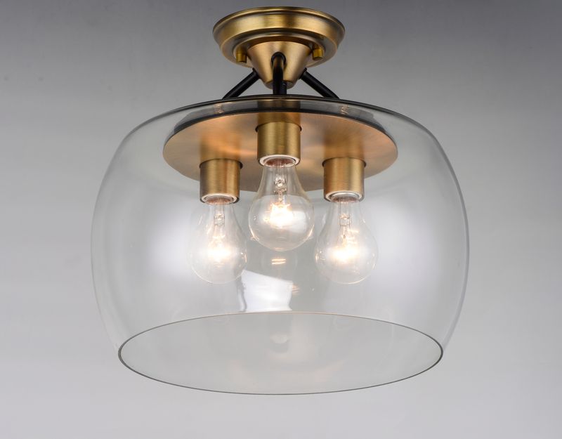 Goblet 13.5' 3 Light Semi-Flush Mount in Bronze and Antique Brass