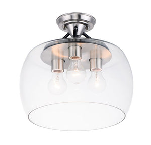 Goblet 13.5' 3 Light Semi-Flush Mount in Black and Satin Nickel