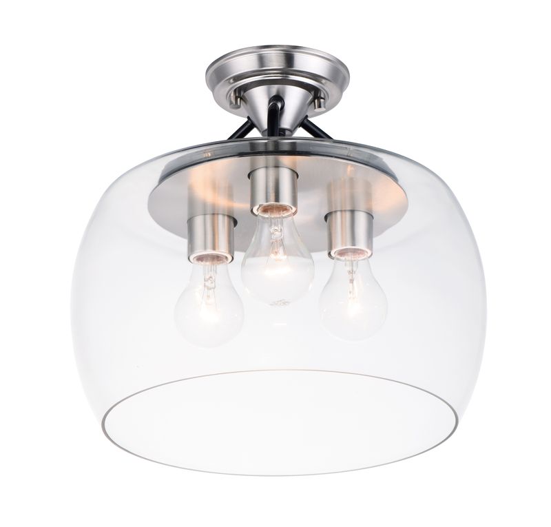 Goblet 13.5' 3 Light Semi-Flush Mount in Black and Satin Nickel