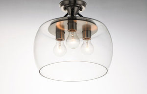 Goblet 13.5' 3 Light Semi-Flush Mount in Black and Satin Nickel