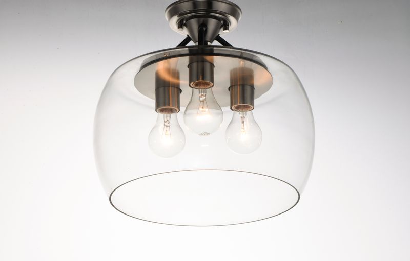 Goblet 13.5' 3 Light Semi-Flush Mount in Black and Satin Nickel